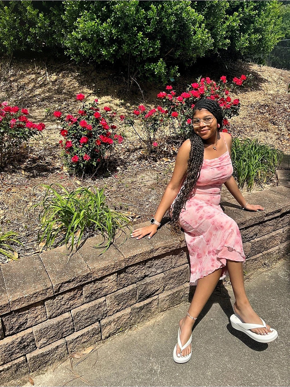 Pink & White Ruched Midi Dress Like New